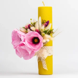 Alternative view of Lumânare cununie / botez din ceară de albine naturală decorată roz